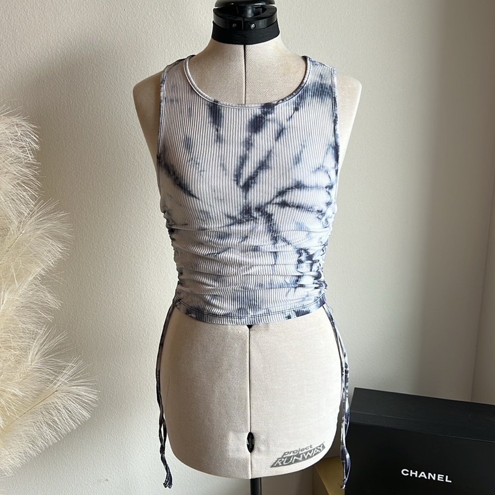 Tie Dye Y2K Knit Tank Top with ruching detail